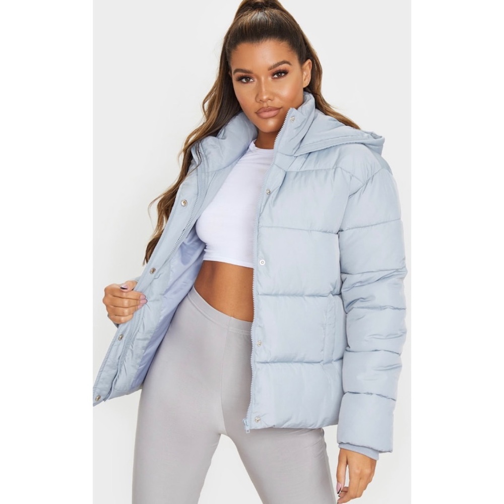 Light Gray Padded Panel Puffer Hooded Jacket